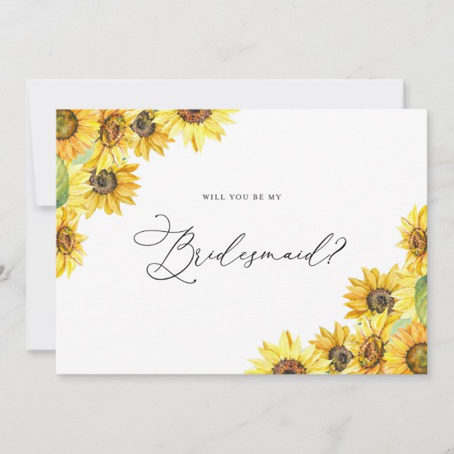 Rustic Watercolor Sunflower Be My Bridesmaid (Frente)