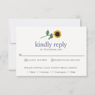 Rustic Watercolor Sunflower Wedflower RSVP Card