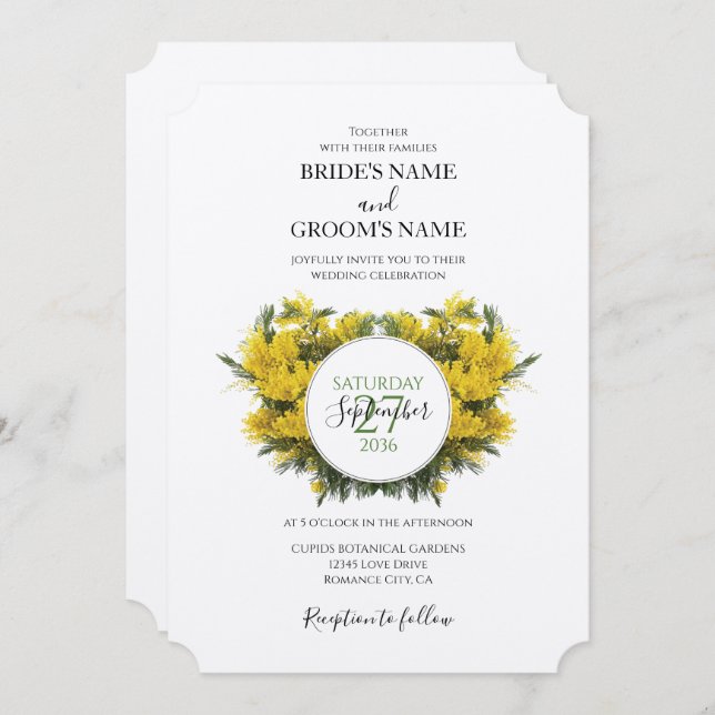 Rustic Wattle Acacia Casamento Convites (Frente/Verso)