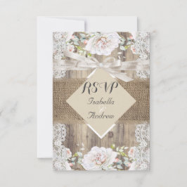 Rustic Wedding Beige White Roses Wood RSVP