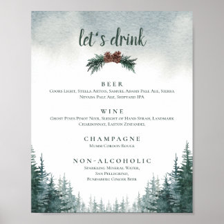 Rustic Wedding Drink Bar Menu Sign Print Poster
