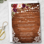 Rustic Weds Wood Lights Lace Convite Floral<br><div class="desc">Rústica Das Cordas De Madeira Luzes Lace Borgonha Aquarela Convite De Casamento Floral</div>