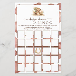 Rustic Western Baby Shower Bingo Activity Game