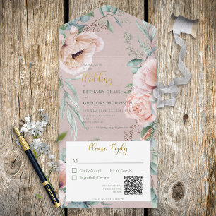 Rustic White & Blush Peonies Pink Código QR Rosa
