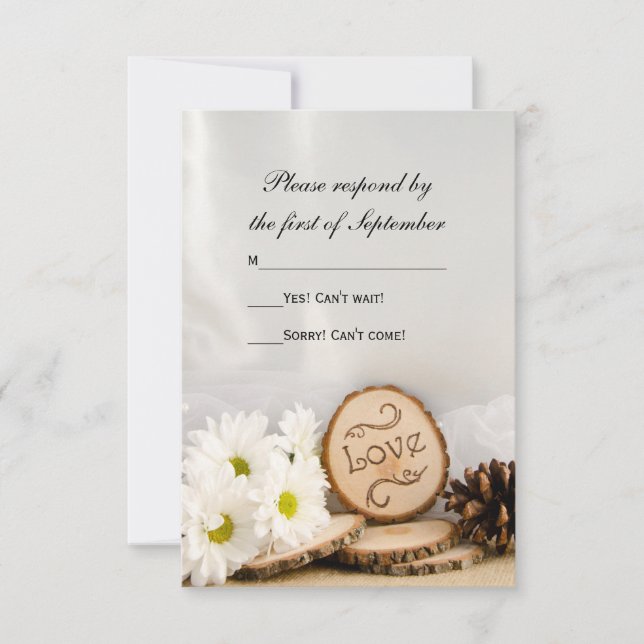 Rustic White Daisies Woodland Weding RSVP (Frente)