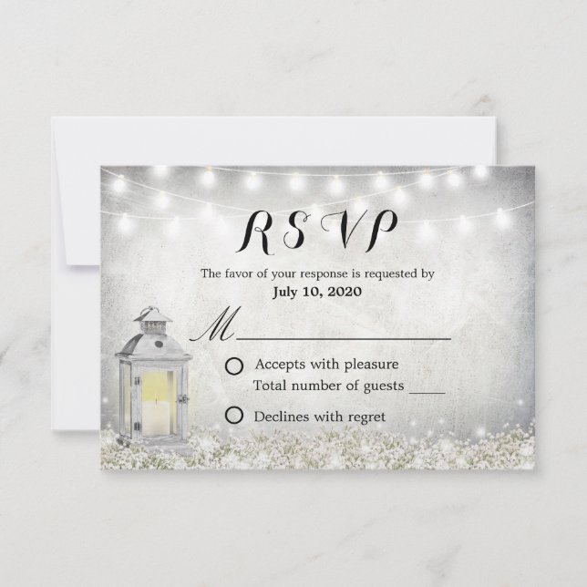 Rustic White Lantern Baby's Breath Floral RSVP (Frente)
