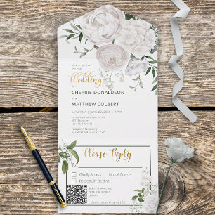 Rustic White Peonies Floral White Código QR
