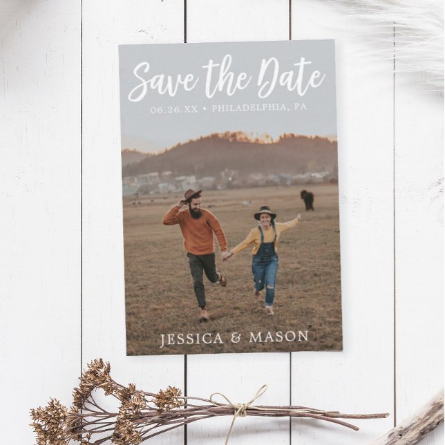 Rustic White Save the Date Card (Guardar o cartão  (Criador carregado)