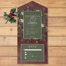 Rustic Winter Berries & Pine Burgundy Dois Janto