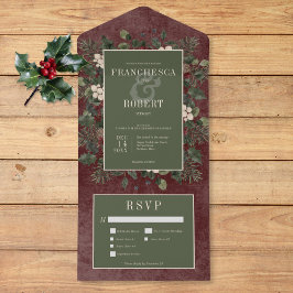 Rustic Winter Berries & Pine Burgundy Três Jantas