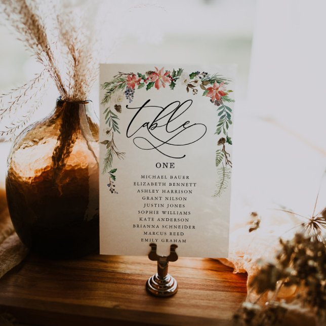 Rustic Winter Floral | Cartão de Mesa de casamento (Criador carregado)