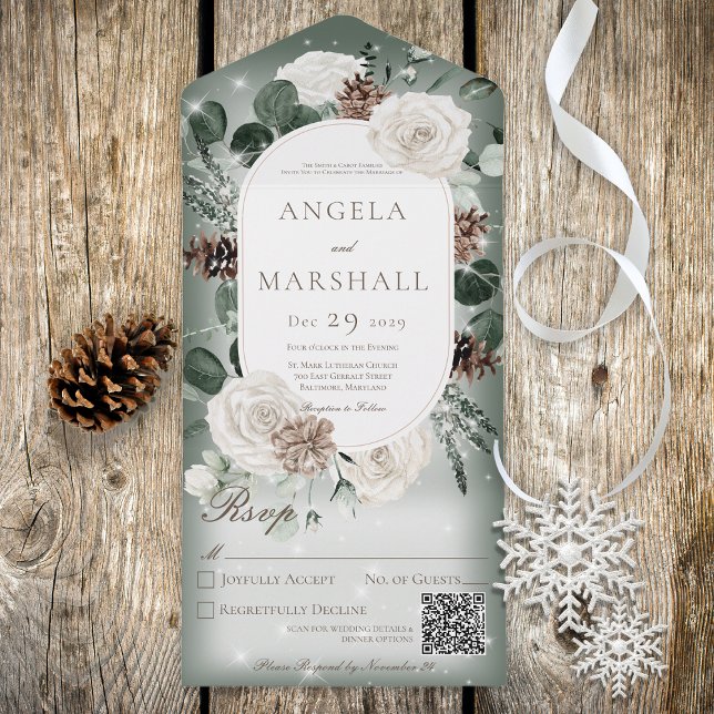 Rustic Winter Floral Green Sparkle Code (Criador carregado)