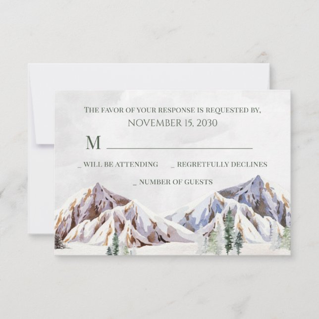 Rustic Winter Mountain Forest Wedding RSVP (Frente)