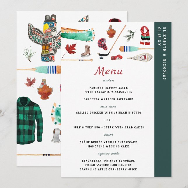 Rustic Winter Mountain | Menu Casamento de Campos (Frente/Verso)