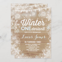 Rustic Winter ONE Derland Birthday - Convite Azul