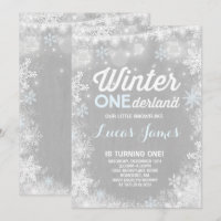 Rustic Winter ONE Derland Birthday - Convite Azul