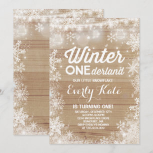 Rustic Winter ONE Derland Birthday Convite White