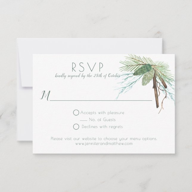 Rustic Winter Pine Branch Vines RSVP (Frente)
