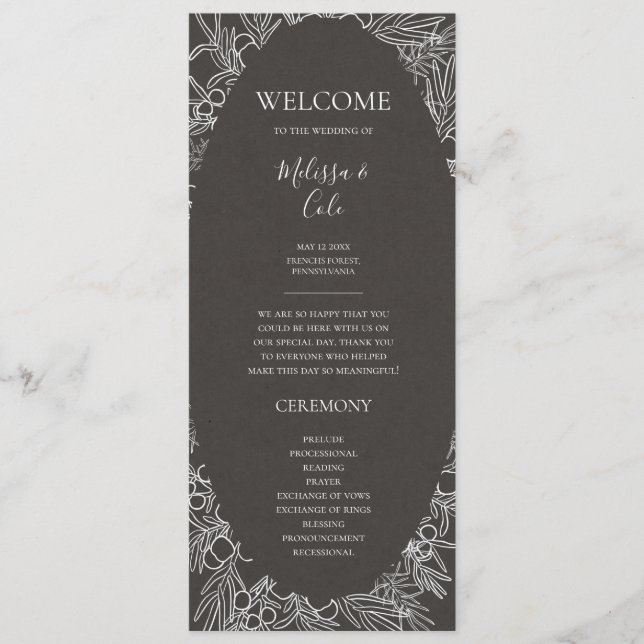 Rustic Winter | Programa de Casamento de Carvão (Frente)