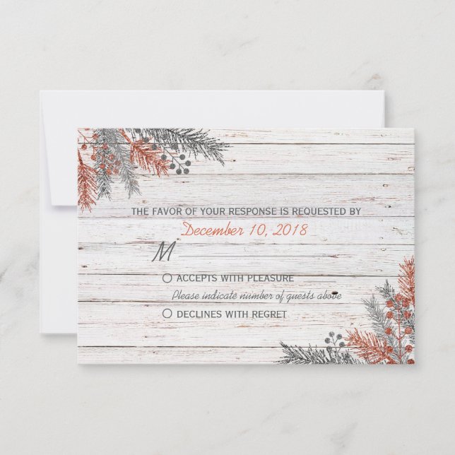 Rustic Winter Whitewash Wood Weding RSVP (Frente)