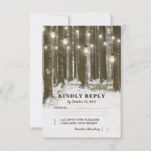 Rustic Winter Woodland Tree Lights Casamento RSVP
