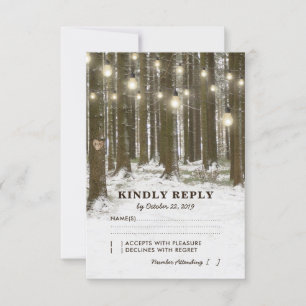 Rustic Winter Woodland Tree Lights Casamento RSVP