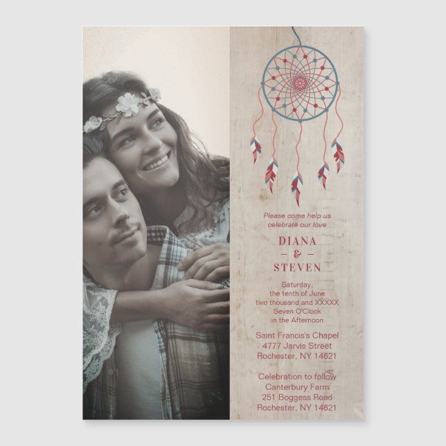 Rustic Wood Boho Dreamcatcher Photo Couple Wedding (Frente)
