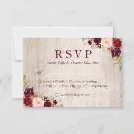 Rustic Wood Burgundy Red Floral Casamento RSVP