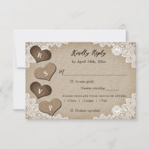 Rustic Wood Burlap Lace Casamento RSVP Escolha de 