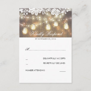 Rustic Wood Lace Mason Jar Lights RSVP de Casament