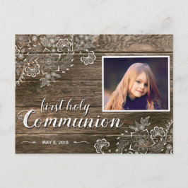 Rustic Wood Lace Primeiro Convite Fotográfico Comu