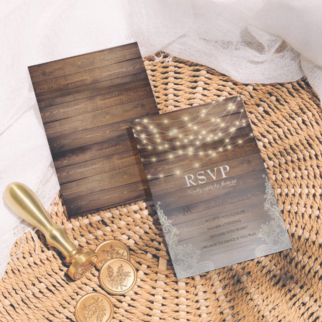 Rustic Wood & Lace RSVP com Opção de Música (Criador carregado)