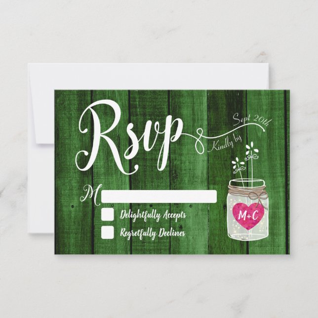 Rustic Wood Mason Jar Wedding RSVP (Frente)