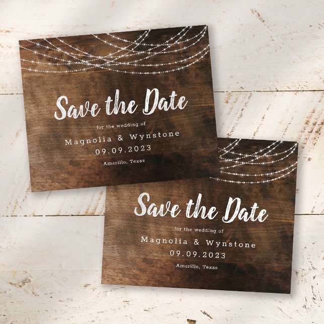 Rustic Wood String Lights Brussel Script Wedding S (Criador carregado)