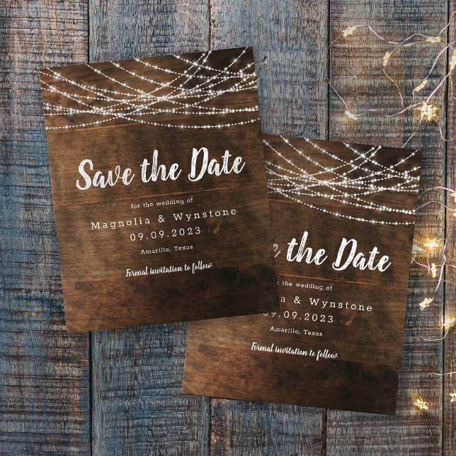 Rustic Wood String Luz Casamento Salve a Data (Criador carregado)