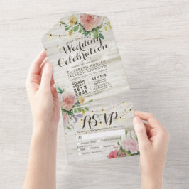 Rustic Wood String Luz Rosa Floral Casamento RSVP