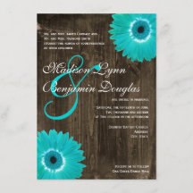 Rustic Wood Teal Gerber Daisy Casamentos Convites