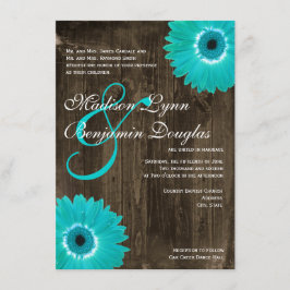 Rustic Wood Teal Gerber Daisy Casamentos Convites