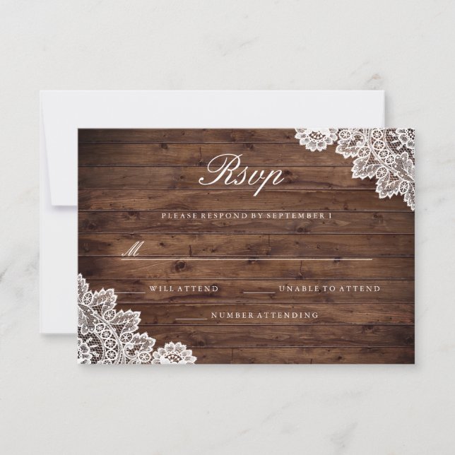 Rustic Wood Vintage Lace Weding RSVP (Frente)