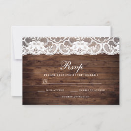 Rustic Wood Vintage White Lace Casamento RSVP