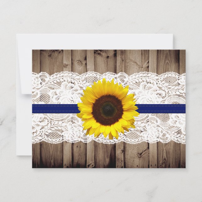 Rustic Wooden and Lace com Sunflower Weding RSVP (Frente)