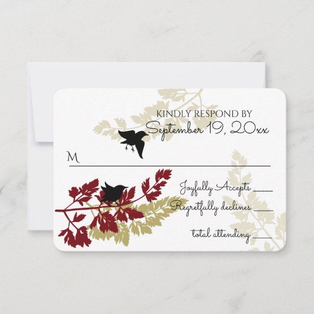 Rustic Woodland Birds Burgundy RSVP Dourada (Frente)