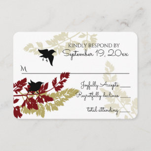 Rustic Woodland Birds Burgundy RSVP Dourada