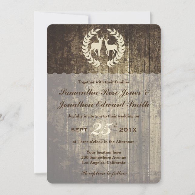 Rustic Woodland Buck and Deer Convite de casamento (Frente)