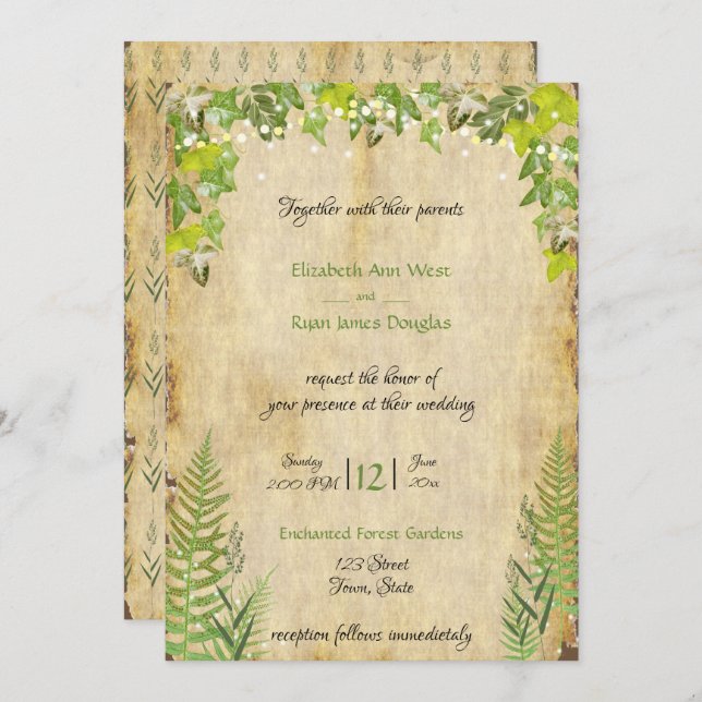Rustic Woodland Ivy, Convite Para Casamento De Luz (Frente/Verso)