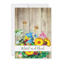 Rústica Abelhas Florais Douradas Convite Para Casa