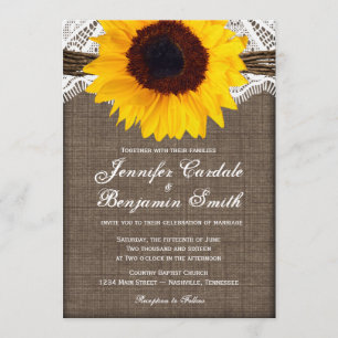 Rústica Burlap Lace Sunflower Wedtions Convites