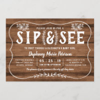 Rústica Cana de Madeira e Convite de Chá de fralda