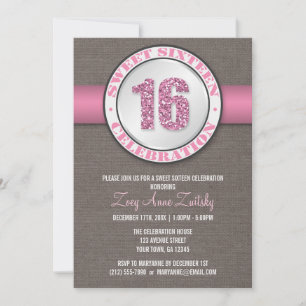 Rústica Glitter Rosa Doce 16 Convites