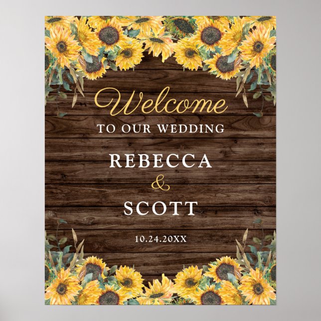 Rústica Sunflower Wood Barn Weding Poster (Frente)